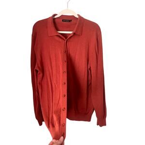 Paul Fredrick Mens Silk Cashmere Cardigan Sweater Rust Orange Button Front-L